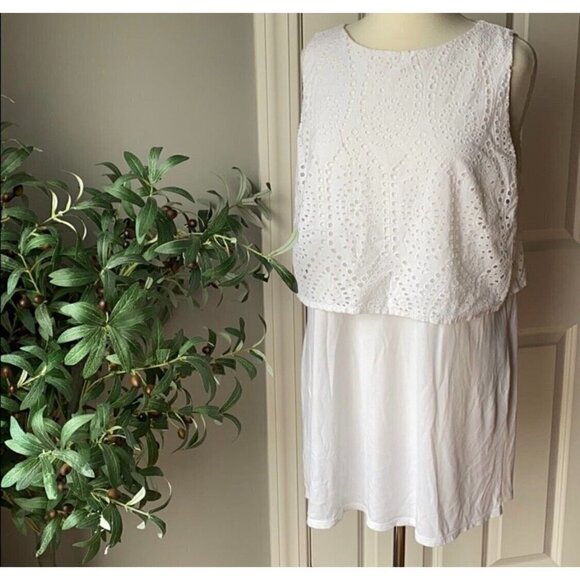 J Jill Sz L White Eyelet Lace Layered Long Tee T-Shirt Tank Top Womens NEW NWT - Picture 5 of 13